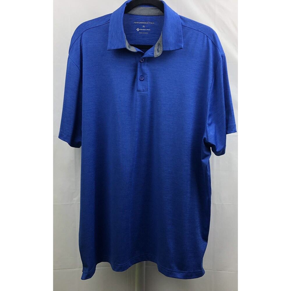 Member's Mark Polo Shirt Men XL Blue Performance Polo Shirt Short Sleeve Stretch